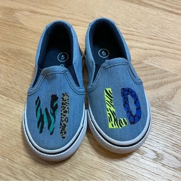 Cat & Jack Wild Slip On Shoes Sz 5 Sneakers Blue Denim Animal Print Zebra - Picture 2 of 7